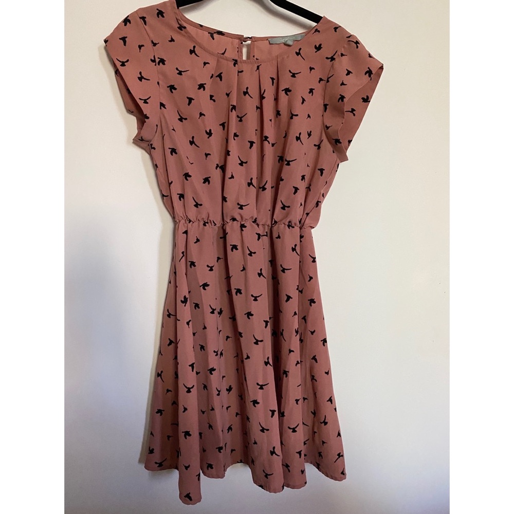 Sweet Rain Salmon with Bird Print Dress. Size S